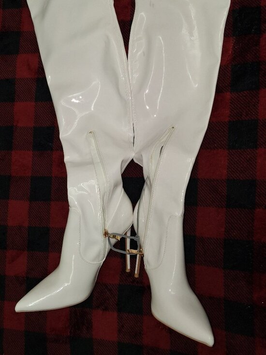 Shoes - Elisabet Tang White Patent Thigh High Stiletto Heel Boots Size 9.5